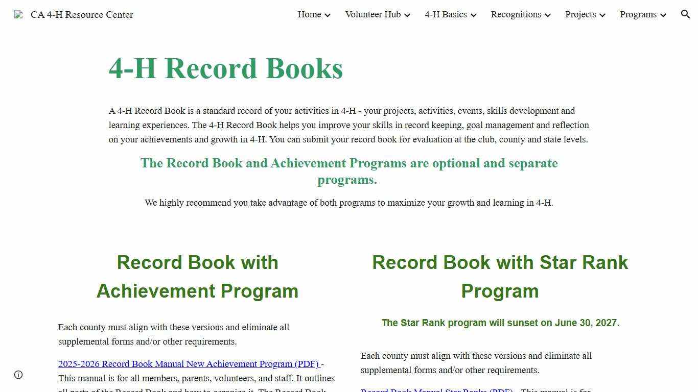 CA 4-H Resource Center - Record Books