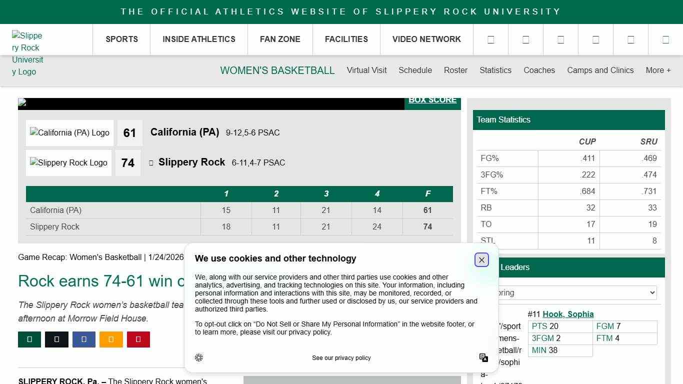 Rock earns 74-61 win over California - Slippery Rock University Athletics